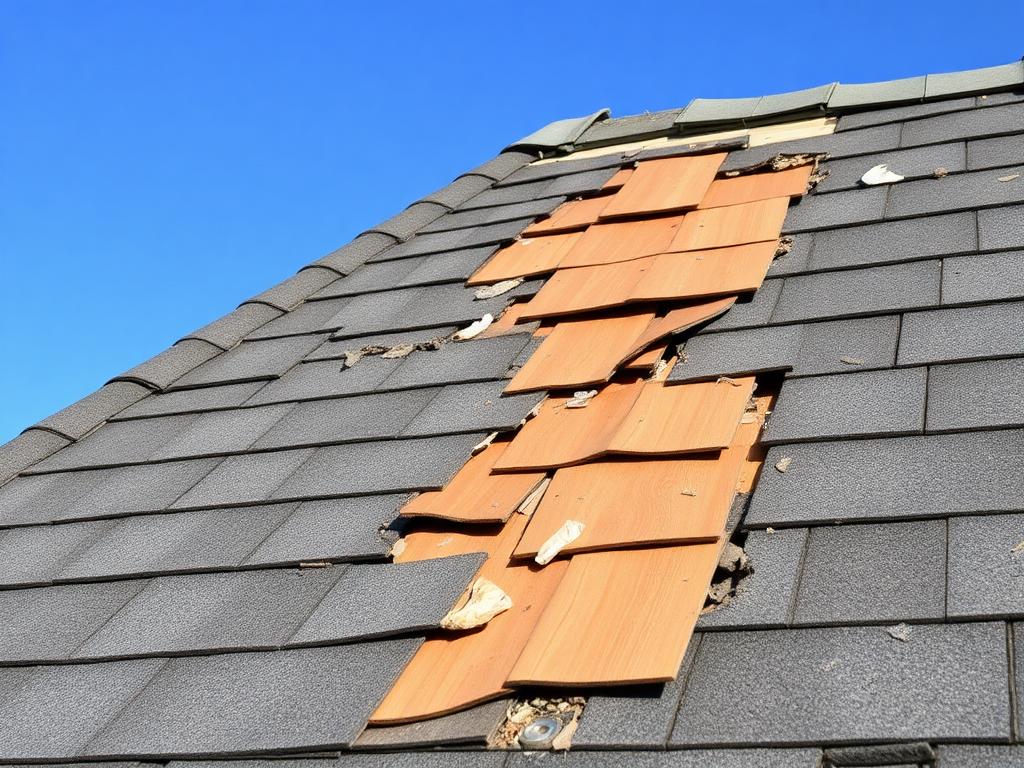 storm-damaged shingles being torn off on a Denton TX residential roof