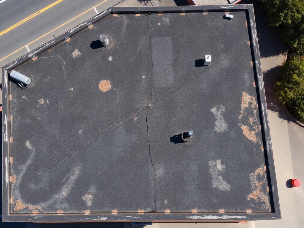 worn cracked flat commercial roof on a Carrollton TX strip mall before TPO replacement